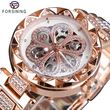 Forsining Las Mujeres De La Moda Del Reloj De La Marca Superior De Diamante Mujeres Reloj De Pulsera Automática Mecánica Relojes Impermeables De Las Manos Luminosas Reloj