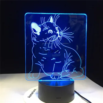 Gato 3D Luz de la Noche de los Animales Cambiante estado de Ánimo de la Lámpara LED de 7 Colores USB 3D Ilusión Lámpara de Mesa Decorativos Como Niños de Juguete de Regalo AW-3050