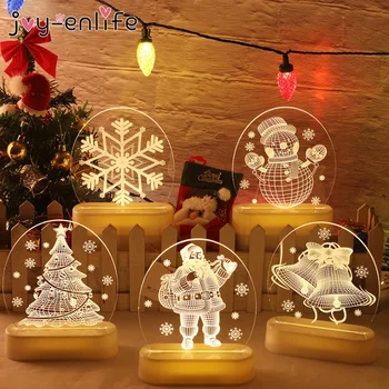 Navidad Santa Claus de Acrílico 3D Lámpara de Noche Para Niños Dormitorio Decoración de la lámpara de noche Garland Regalo de Navidad USB de la Batería Powerd Luz de la Noche