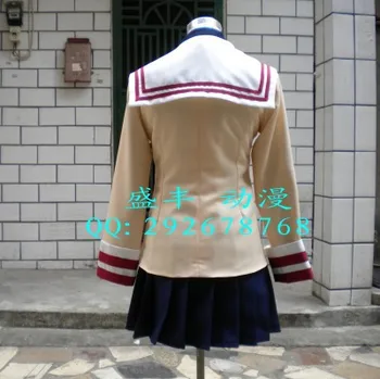 CLANNAD Furukawa Nagisa Invierno Japonés Uniformes Escolares Traje de Cosplay de la capa+camisa+falda+insignia de Envío Gratis