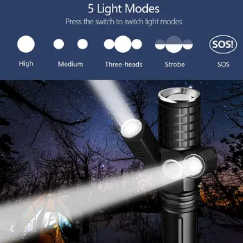 Zoom Táctica LED Linterna T6 Noche al aire libre Equitación Iluminación Recargable 18650 de la Batería LED de encendido de la Antorcha con 5 Modos de Luz