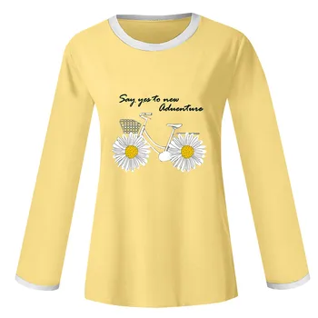 Feitong las Mujeres de Verano de la Camiseta de 2020 Daisy Y Bicicleta de Impresión Suelta la Camiseta de Manga Larga T-Shirt Casual Túnica Tops camiseta mujer Nueva