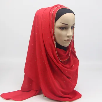 70*180cm de verano musulmán de gasa hiyab bufanda de cuentas velo islámico largo chal envoltura de pañuelos en la cabeza foulard femme musulman kopftuch
