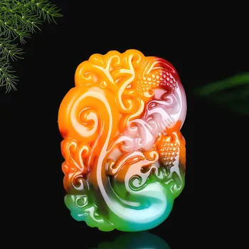 Dragon Phoenix Color Jade Collar Colgante Tallado a Mano el Encanto Natural de la Joyería de la Moda Amuleto Accesorios para Hombres, Mujeres Regalo Suerte