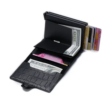Bisi Goro 2019 de la PU de Cuero Titular de la Tarjeta Nueva de Aluminio Doble Caja Hombres Y Mujeres del Metal de RFID Vintage Travel Card Wallet