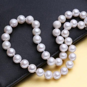 FENASY hechos a Mano de BRICOLAJE de la Fiesta de la Boda de la Joyería Grande 9-11mm Casi Redonda Natural Collares de Perlas Para las Mujeres Clásicas de Gargantilla