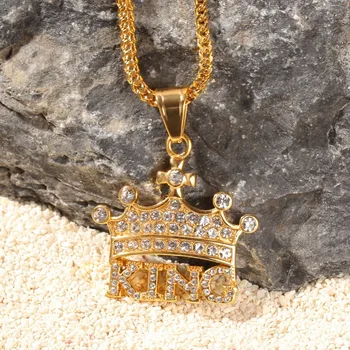 Tono de oro de Rezar la Corona de Rey Puntos de Colgante, Collar de Cristianos el Apóstol Collar Libre de 3mm trata de 24 pulgadas Cadena Cubana