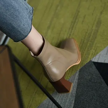 2020 Mujer Elegante, Botas de Marca de Zapatos de Mujer Botines de Cuero Botas-mujeres de la Moda de Goma Damas de Tobillo Zip botas botas de Moda