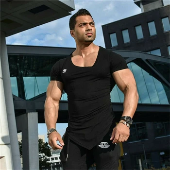 Los hombres en el Gimnasio del Músculo Culturismo Sport Fit Fitness Casual T-shirt Camiseta Tops de Cuello V