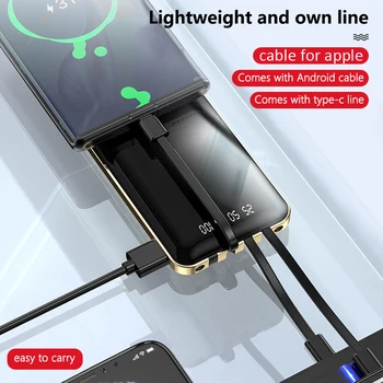 Banco del poder de 20000mAh Batería Externa Poverbank Espejo de Pantalla con Cable de Carga para Samsung iPhone 12 Xiaomi Power Bank