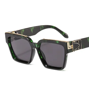 Gran Escudo Verde Gafas de sol Para los Hombres Vintgae de la Marca del Diseñador de la Plaza de la Mujer de las Gafas de sol de los Hombres de Metal del Puente de Tonos Gafas de Oculos