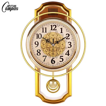 Grande Vintage Reloj de Pared de Lujo Péndulo Simple, Elegante Sala de estar Relojes Nórdicos Creativo de Pared Relojes Horloge Decoración para el Hogar C60ZB