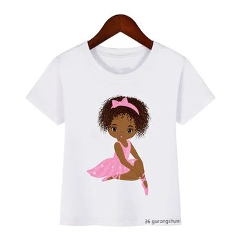 Lindo baile esponjoso niñas impresión de la camiseta de los niños de kawail la melanina de las niñas las niñas africanas camiseta de verano casual tops niños ropa camiseta