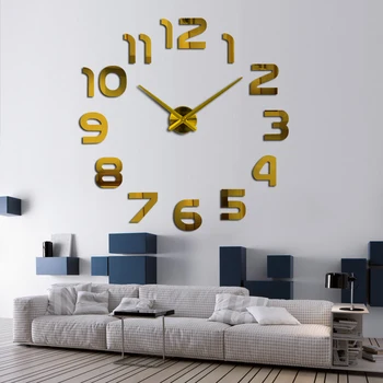 Nueva Caliente de Europa, sala de estar decoración para el hogar de acrílico del espejo de la moda reloj de pared reloj de cuarzo grandes relojes de aguja vida pegatinas