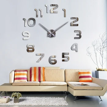 Nueva Caliente de Europa, sala de estar decoración para el hogar de acrílico del espejo de la moda reloj de pared reloj de cuarzo grandes relojes de aguja vida pegatinas