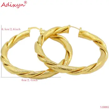 Adixyn oro 24k Africana de los Grandes Pendientes de Aro para Mujer de Color Oro y Latón Trenzado Pendiente Árabe y Etíope de la Joyería Regalos N10085