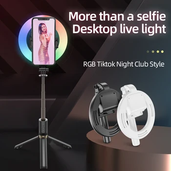 Tongdaytech Portátil Inalámbrico Bluetooth Selfie Stick Con RGB Anillo de Luz de Relleno Trípode Para el Iphone Xiaomi Maquillaje de Vídeo en Vivo de Viaje