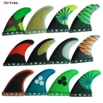 Srfda de fibra de vidrio y el panal, verde y Azul SUP tabla de surf de la aleta del propulsor para el Futuro cuadro de surf, aletas de tamaño M/G5 aletas de la parte Superior qual