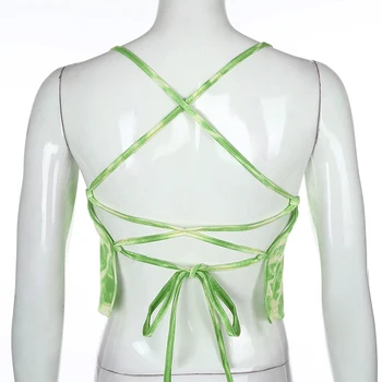 IAMSURE Backless Sexy Vendaje Parte Clubwear Crop Tops Para la Impresión del Tinte del Lazo Ropa de Moda Mujer blusas 2020 Rave Trajes
