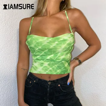 IAMSURE Backless Sexy Vendaje Parte Clubwear Crop Tops Para la Impresión del Tinte del Lazo Ropa de Moda Mujer blusas 2020 Rave Trajes
