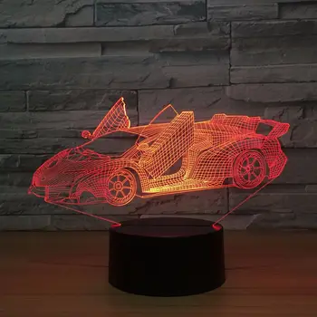 Super Coche Estatuilla 3D Ilusión LED lámpara de noche Colorida Luz juguetes de la Figura de Super Modelo de Coche Juguetes de la Novedad juguetes de mesa de Navidad