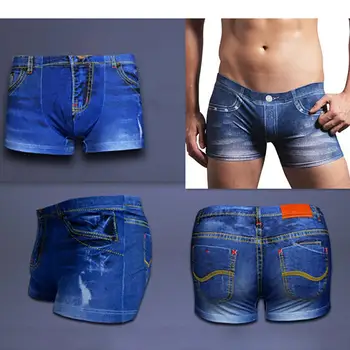 Dril De Algodón Patrón Falso Jeans De Impresión De Algodón De Los Hombres Calzoncillos Ropa Interior Calzoncillos
