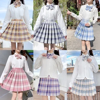 Kawaii Cuadros Mini Falda Plisada Mujeres Harajuku Lolita Rosa Cosplay de Alta Cintura de la Niña de la Escuela JK Uniforme Femenino de Tenis Faldas Azules