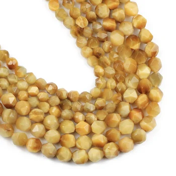 JHNBY Grandes Facetas de Oro de ojo de Tigre de Piedra Natural 6/8MM Espaciadores Suelta perlas para la Joyería de las pulseras collar de accesorios de BRICOLAJE
