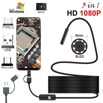 HD 1080P 1m 2m 5m Cable de Tipo-c/USB Android Cámara-Endoscopio de Luz Led Gancho Imán de la Herramienta de Inspección de Mini Endoscopio Para la PC y el Teléfono