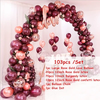 103pcs/Set de Oro Rosa de Borgoña Globos Garland Arco Kit de Confeti Balon de Cumpleaños Baby Shower Fiesta Aniversario de la Boda Decoración