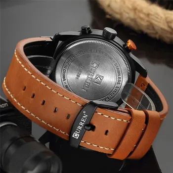 CURREN 8291 Cronógrafo Relojes para Hombre de la Marca Superior de Lujo de la Moda Casual Impermeable Fecha de Cuero Genuino Deporte Militar Masculino Reloj