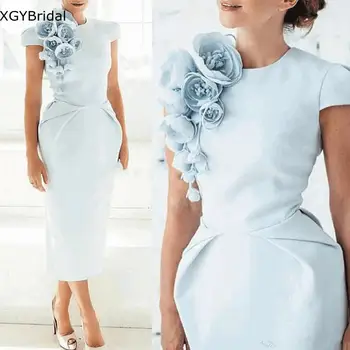 Nueva Llegada de Raso Azul Cielo Breve madre de los vestidos de novia para la boda 2021 abiye Túnica de gala abendkleider vestido de fiesta