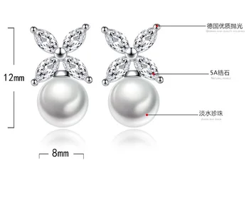 ModaOne Simple de la Moda de la Plata Esterlina 925 AAAAA CZ Circón Aretes de Perlas Para las Mujeres de Plata 925 de la Joyería Oorbellen