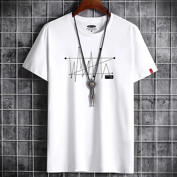 RUELK 2020 Moda de Verano de la Línea de Impresión T-Shirt Ropa de Talla grande de los Hombres de Tendencia T-Shirt de Manga Corta de Algodón de los Hombres de la Ropa S-6XL