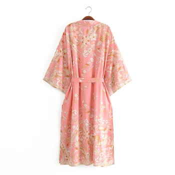 Chu Sau belleza Nueva Moda Boho Vintage de Impresión de Larga Tops de las Mujeres de Vacaciones Suelto Damas Kimono Playa Fajas Cardigans Mujer