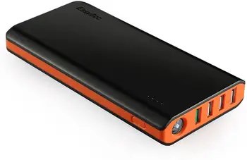 EasyAcc® 20000 mAh con Carga Rápida 3.0 Banco del Poder Negro/Naranja PoverBank 4 Puertos USB Cargador de Batería Externo Para el Calentador de Jackect