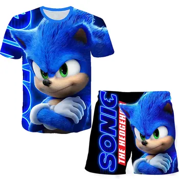 Ropa de verano Kid Trajes de dibujos animados Impreso en 3D Sonic the Hedgehog t - camisa Casual de Niños Niñas FashionT de la Camisa de los pantalones Cortos 2Pcs/set Niño