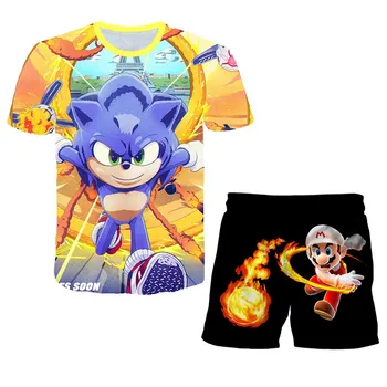 Ropa de verano Kid Trajes de dibujos animados Impreso en 3D Sonic the Hedgehog t - camisa Casual de Niños Niñas FashionT de la Camisa de los pantalones Cortos 2Pcs/set Niño