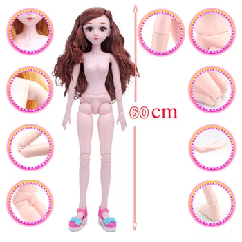 1/3 de 60cm 21 Móvil Articulado de la Muñeca de Juguete de DIY Femenino Cuerpo Desnudo Ojos 3D Pestañas Peluca de la Cabeza de la Muñeca para las Niñas Juguetes de Regalo
