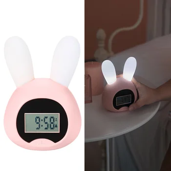 Reloj despertador de Escritorio Pequeño Reloj de Conejo Oído Estilo de la Hora y los Minutos en el Reloj de Alarma con USB Recargable de la Batería )