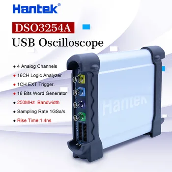 Hantek DSO3254A Osciloscopios USB de 4 CANALES 250Mhz 1GSa/s PC de Almacenamiento generador de Señal de 16 Canales Analizador lógico Probador de forma de Onda