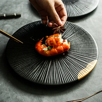 Cerámica Negra de oro de color de la vajilla de la placa de hogar en el plato de cerámica de sushi, sashimi placa