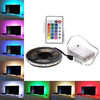 Tira LED RGB DC 5V Con la Caja de la Batería de la TV de Fondo Flex Luz de la prenda Impermeable LED Flexible de la Cinta para la Decoración del Hogar de 0,5 m 1m 2m