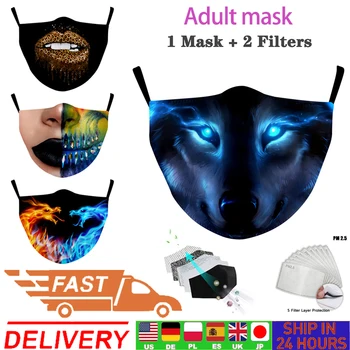 Los adultos de la Cara de la Máscara de Lobo Impresión Reutilizable a prueba de viento Boca Máscaras de Tela Anti del Polvo de la Máscara de Impresión de la Boca-mufla a Prueba de Filtro de PM2.5 Máscara