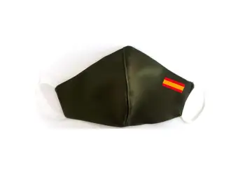 Mascara de la Bandera de España Verde Miltar Higienica Máscaras de tela de 25 lavados Homologada estándar de la UE fabricados en España de Neopreno