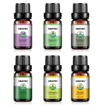 Aceite esencial para Difusor de Aromaterapia Aceite Humidificador 6 Tipos de Fragancia de Lavanda, Árbol de Té, Romero, hierba de Limón, el de Naranja