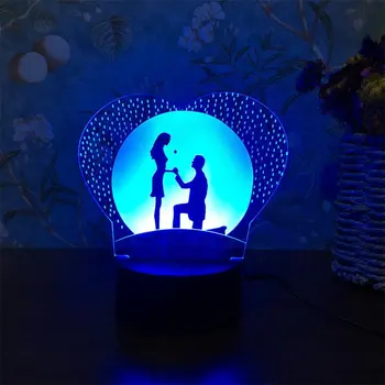 3D Ilusión de la Lámpara de 7 Colores Cambio de LED RGB Dormitorio Luz de la Noche USB Panel de Acrílico Para la Boda a Favor del Partido del Día de san Valentín Regalos