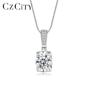 CZCITY 1ct-Moissanite-Diamante Colgante de Collar de Plata 925 Joyería Fina para Mujer Fiesta de Compromiso Regalos de Cumpleaños Colar QYN-023