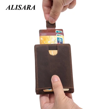 Tarjeta de bolsa de la cartera dos de uso de la personalidad de diseño retro negro marrón billetera monedero de la Primera Capa de Cuero de Vaca de hombre Maduro monedero de la cartera