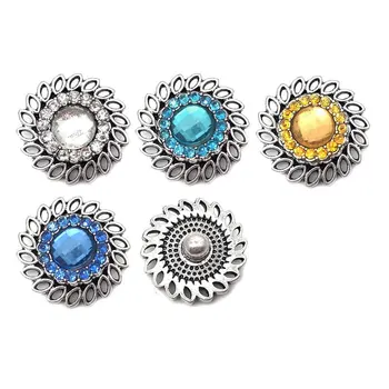 Mayorista w016 flor de 18mm 20mm de diamantes de imitación de metal botón snap botón de la Pulsera del Collar de la Joyería Para las Mujeres de joyería de Plata